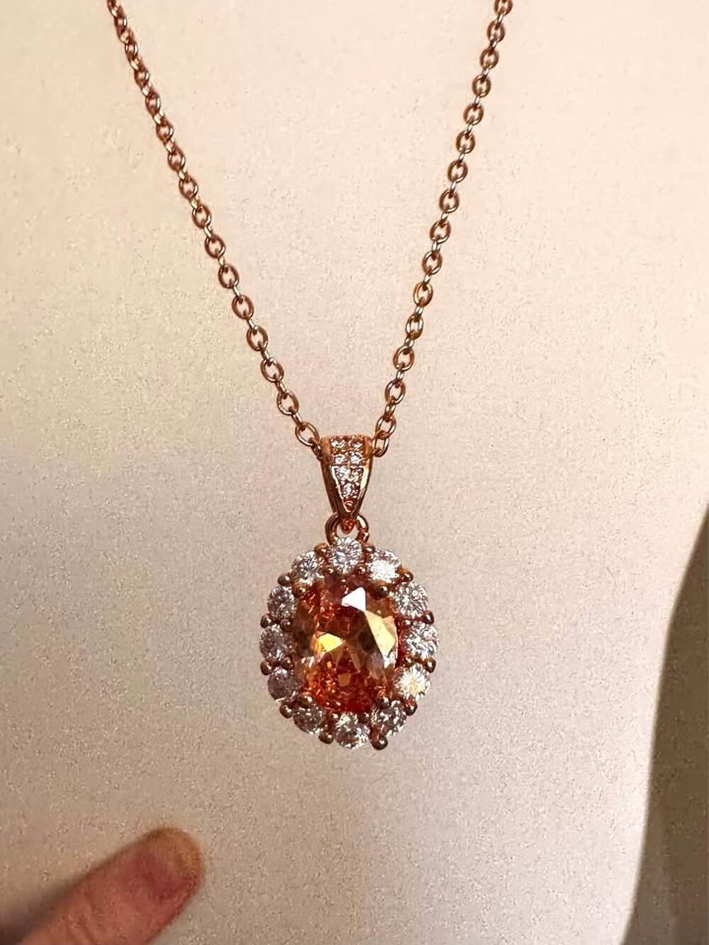 Champagne Gold CZ Halo Necklace